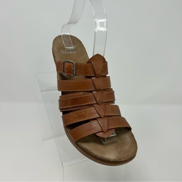 Dansko Dina Brown Woven Leather Strappy Slip On Heeled Sandals Size 39 - Picture 2 of 12